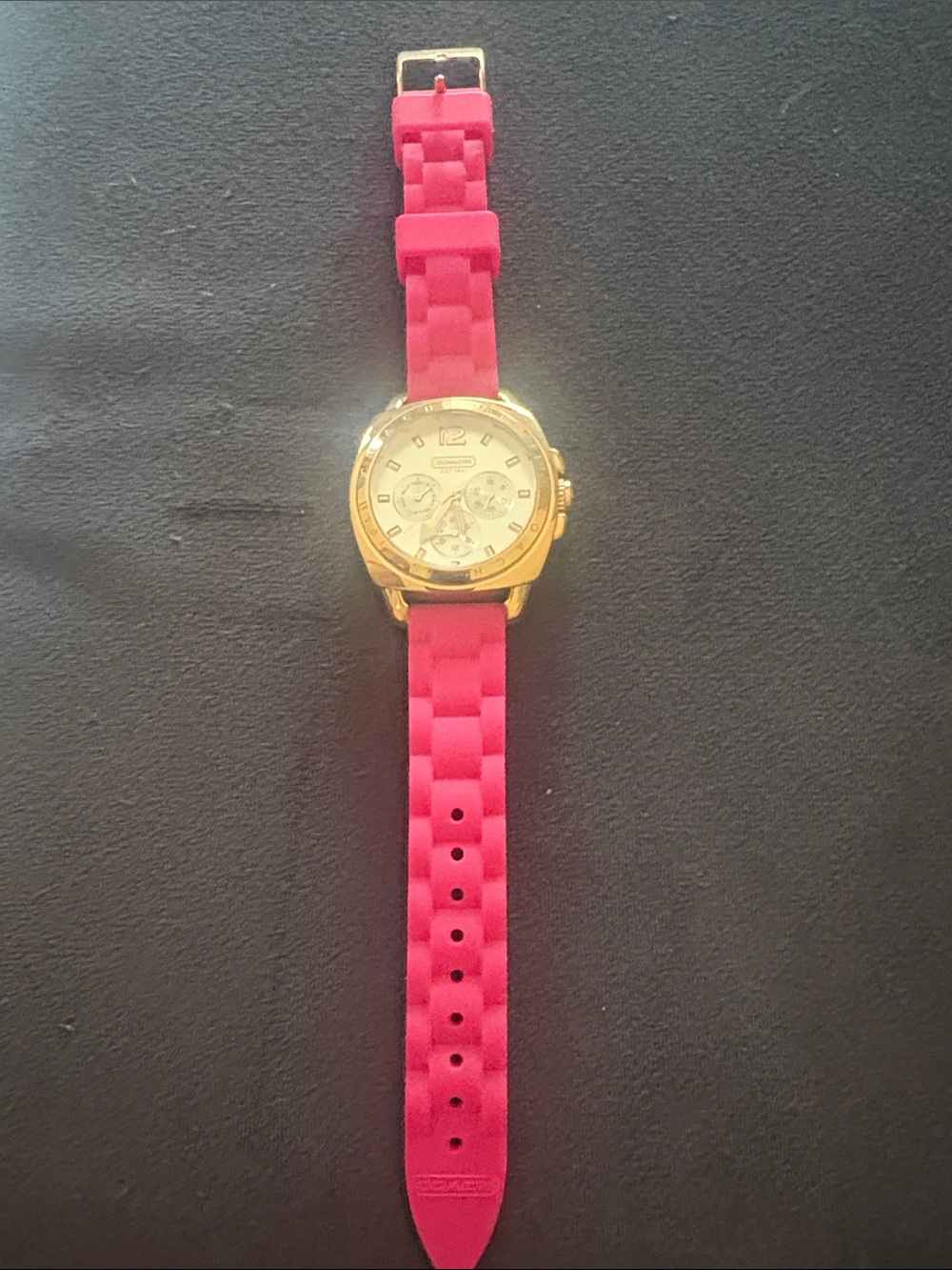 Coach Gold-Tone Case Pink Silicone Strap Women's Watch